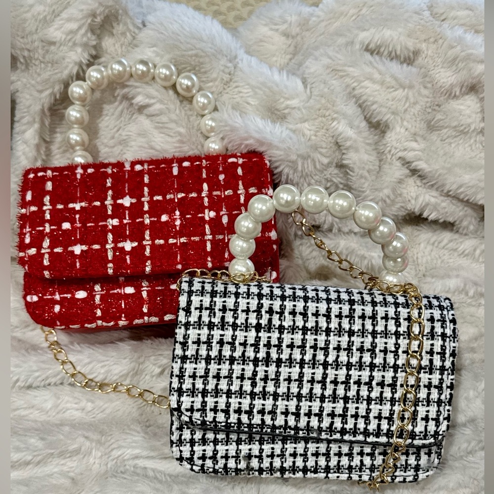 *Bundle Deal* Elegant Tweed Handbag with Pearl Handle/ crossbody New